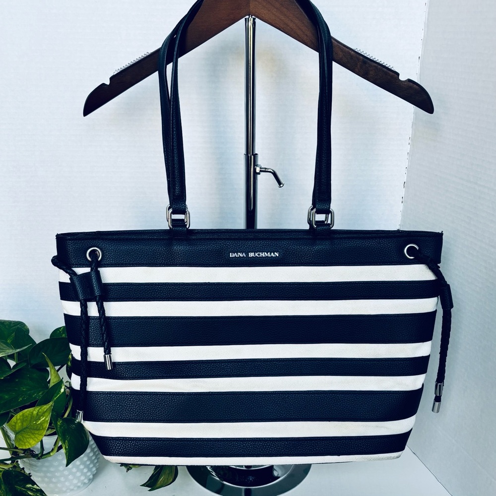 Dana Buchman Blue and White Shoulder Bag with Striped Design